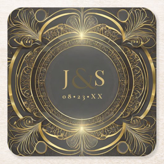 Glam Art Deco Bruiloft V3 ID1033 Kartonnen Onderzetters (Voorkant)