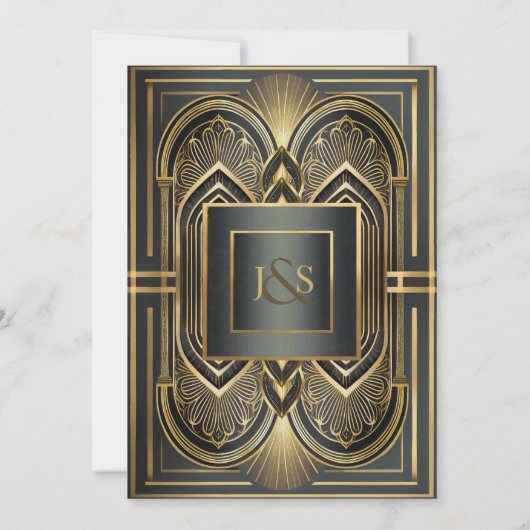 Glam Art Deco Bruiloft Zwart/Goud ID1033 Kaart (Achterkant)