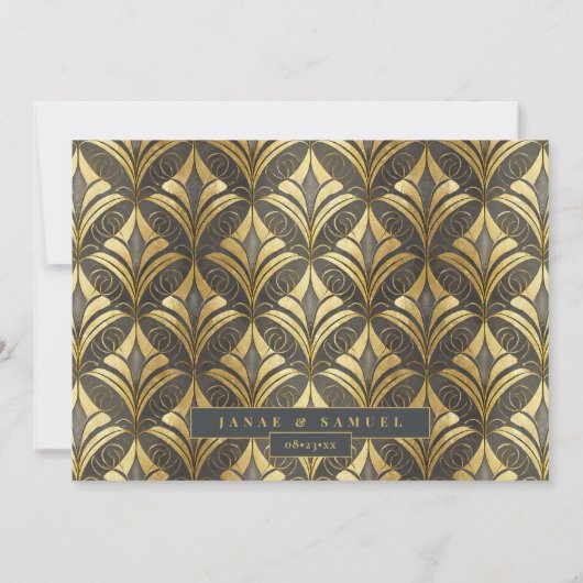 Glam Art Deco Bruiloft Zwart/Goud ID1033 Save The Date (Achterkant)