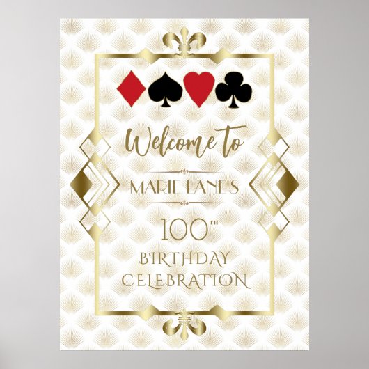 Glam Art Deco Casino Poker Verjaardag Welkomstbord Poster (Voorkant)