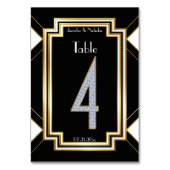 Glam Art Deco Diamant Trouwtafel Nummer Vier Kaart (Achterkant)