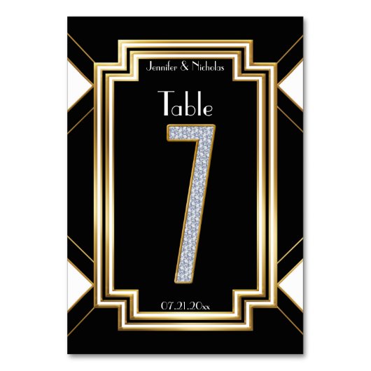 Glam Art Deco Diamond Trouwtafel Nummer Zeven Kaart (Voorkant)