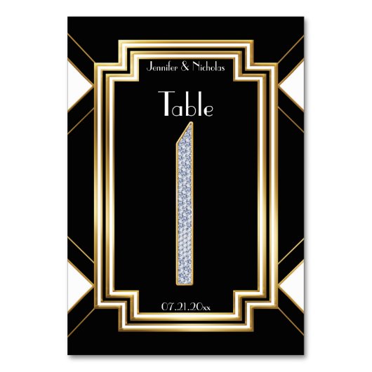 Glam Art Deco Diamonds Trouwtafel nummer een Kaart (Voorkant)