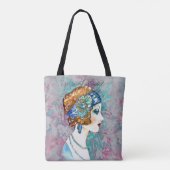 Glam Art Deco Flapper Girl Grey Blauwgroen Roos Tote Bag (Achterkant)