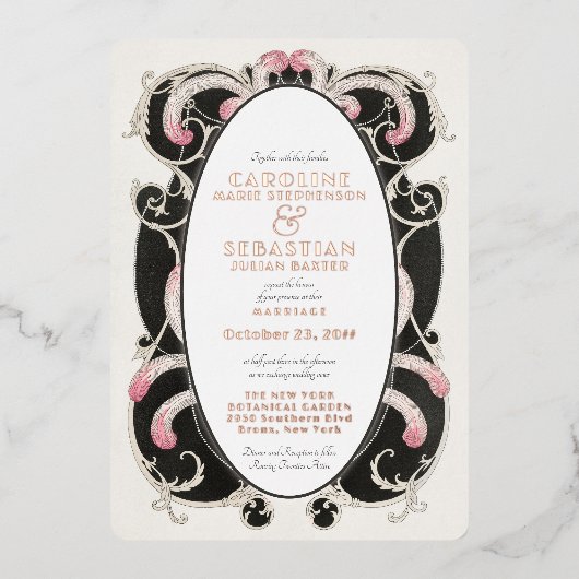 Glam Art Deco Gatsby Monogram Wedding Gold Folie Uitnodiging (Voorkant)