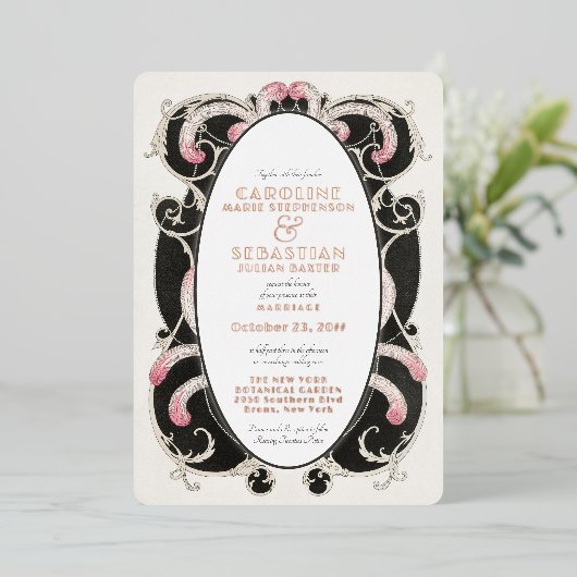 Glam Art Deco Gatsby  Monogram Wedding Gold Folie Uitnodiging (Staand Voorkant)