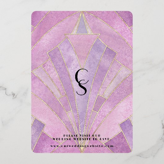 Glam Art Deco Gatsby Monogram Wedding Gold Folie Uitnodiging (Achterkant)