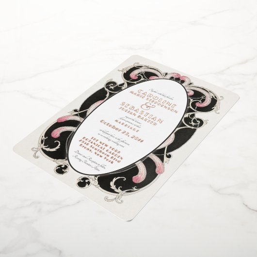 Glam Art Deco Gatsby Monogram Wedding Gold Folie Uitnodiging (Gedraaid)