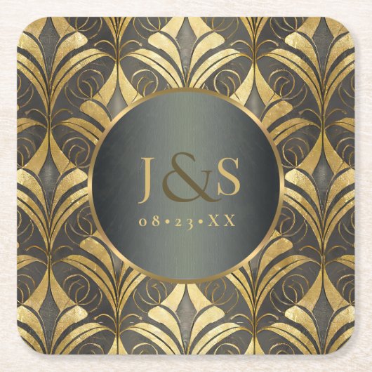 Glam Art Deco Patroon Bruiloft ID1033 Kartonnen Onderzetters (Voorkant)
