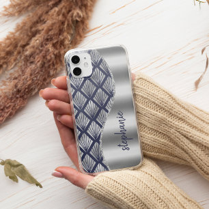 Glam Art Deco patroon zilver marineblauwe naam Case-Mate iPhone Case
