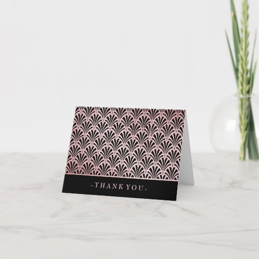 Glam Art Deco Roos Gold en Black Fans Hartelijk da Bedankkaart (Voorkant)