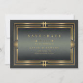 Glam Art Deco trouwfoto Zwart/Goud ID1033 Save The Date (Voorkant)