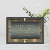 Glam Art Deco trouwfoto Zwart/Goud ID1033 Save The Date (Staand voorkant)