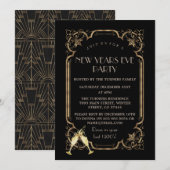 Glam Art Deco Zwart Goud 20s Oud en Nieuwfeest Kaart (Voorkant / Achterkant)