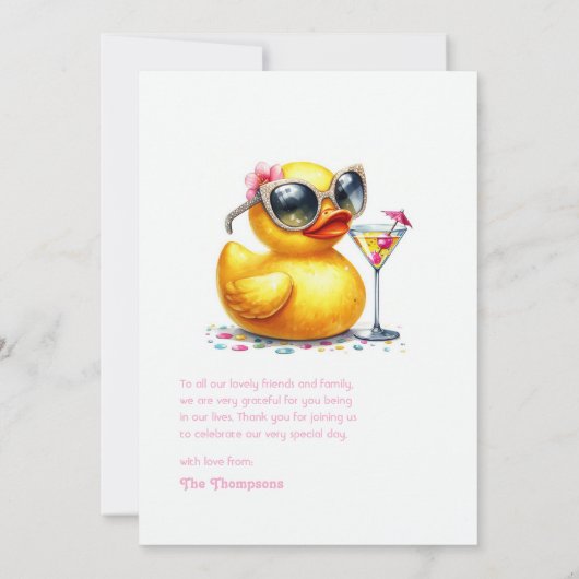 Glam Baby Duck Baby shower Bedankkaart (Achterkant)