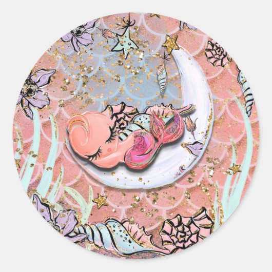 Glam Baby Mermaid Girls Baby shower Birthday Party Ronde Sticker (Voorkant)