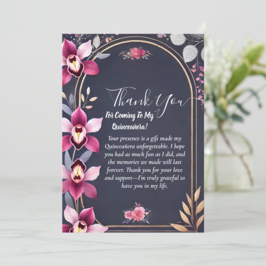 Glam Ball Gown Spark Dark Navy Blue Quinceanera Bedankkaart (Staand voorkant)