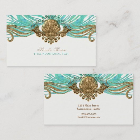 Glam Beach Elegant Custom Gold & Blauwgroen Zee Sh Visitekaartje (Voorkant / Achterkant)