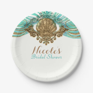 Glam Beach Party Elegant Gold & Blauwgroen Zee She Papieren Bordje