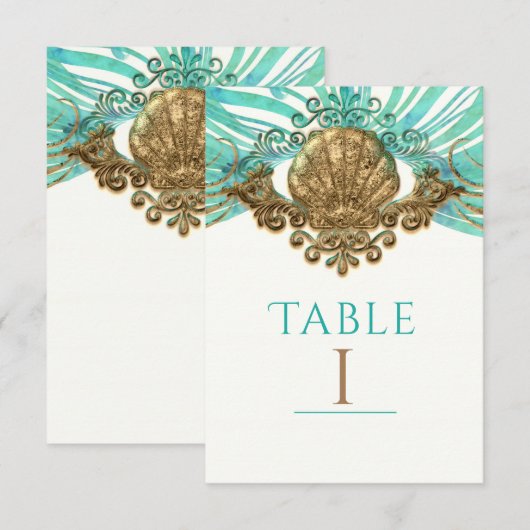Glam Beach Table Number Card voor Gold en Blauwgro Kaart (Voorkant / Achterkant)