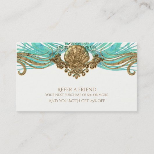 Glam Beach van Shell van Gold & Blauwgroen Zee Ver Aanbevelingskaartje (Voorkant)