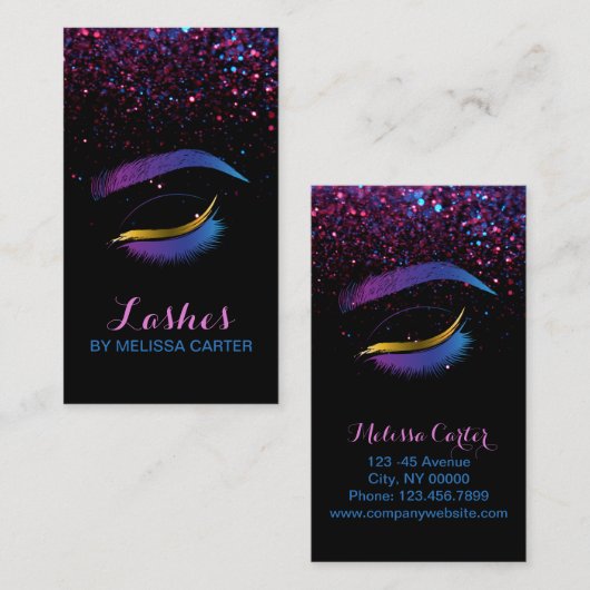 Glam Beauty Salon Make-up Artiest Lash Extensions Visitekaartje (Voorkant / Achterkant)