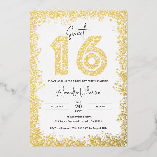 Glam Birthday Party Photo Sweet 16 Real Gold Folie Uitnodiging
