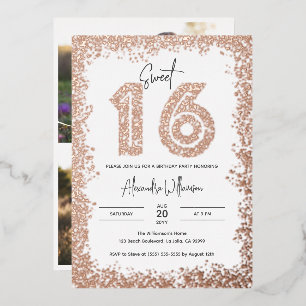 Glam Birthday Party Real Roos Gold Photo Sweet 16 Folie Uitnodiging