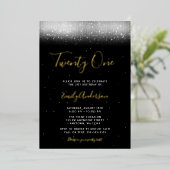 Glam Black and White 21st Birthday Gold Folie Uitnodiging (Staand Voorkant)