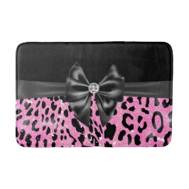 Glam Black Bow Diamond Roze Glitter Luipaard Badmat