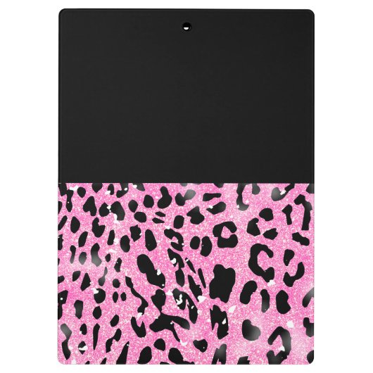 Glam Black Bow Diamond Roze Glitter Luipaard Klembord (Achterkant)