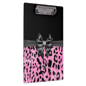 Glam Black Bow Diamond Roze Glitter Luipaard Klembord (Rechts)