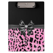 Glam Black Bow Diamond Roze Glitter Luipaard Klembord (Voorkant)