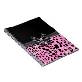 Glam Black Bow Diamond Roze Glitter Luipaard Notitieboek (Rechterzijde)