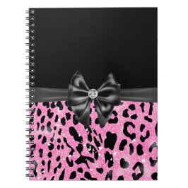 Glam Black Bow Diamond Roze Glitter Luipaard Notitieboek