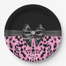 Glam Black Bow Diamond Roze Glitter Luipaard