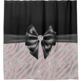 Glam Black Bow Diamond Roze Zilver Zebra Print Douchegordijn (Voorkant)