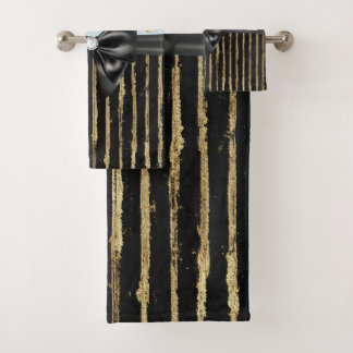 Glam Black Bow Gouden Vlinders & Strepen Bad Handdoek