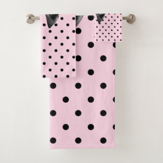 Glam Black Bow-Soft Roze Zwart Polka Dots Bad Handdoek
