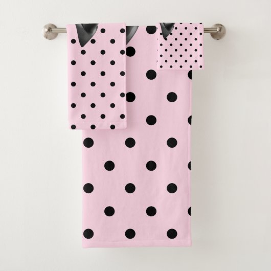 Glam Black Bow-Soft Roze Zwart Polka Dots Bad Handdoek (Insitu)