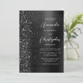 Glam Black Brushed Metal Glitter Script Wedding Kaart (Staand voorkant)