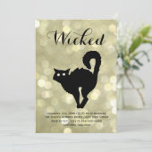 Glam Black Cat op Gold Halloween Costume Party Kaart (Staand voorkant)