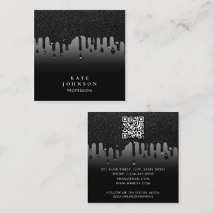 Glam Black Dripping Glitter QR-code Sociale media Vierkante Visitekaartje