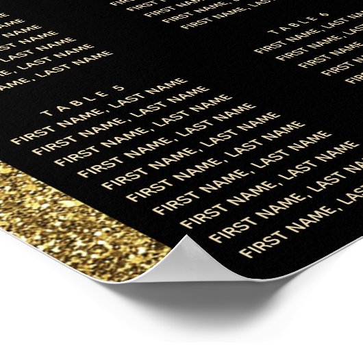 Glam Black en Gold Glitter Wedding Seating Chart Poster (Hoek)