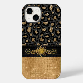 Glam Black en Gold Leopard Print Case-Mate iPhone 14 Hoesje