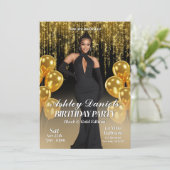 Glam Black en Gold verjaardagsfeestje uitnodiging (Staand voorkant)