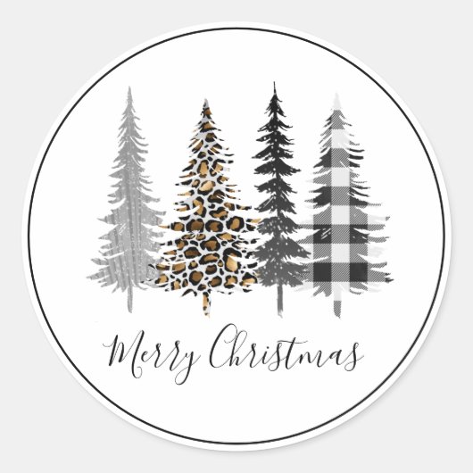 Glam Black en White Kerstmis Ronde Sticker (Voorkant)