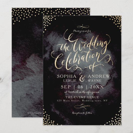 Glam Black faux Gold glitter calligraphy bruiloft Kaart (Voorkant / Achterkant)