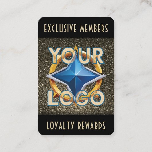 Glam Black & Faux Gold Glitter Rewards Punch Kaart Klantenkaartje (Voorkant)