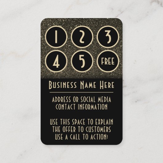 Glam Black & Faux Gold Glitter Rewards Punch Kaart Klantenkaartje (Achterkant)